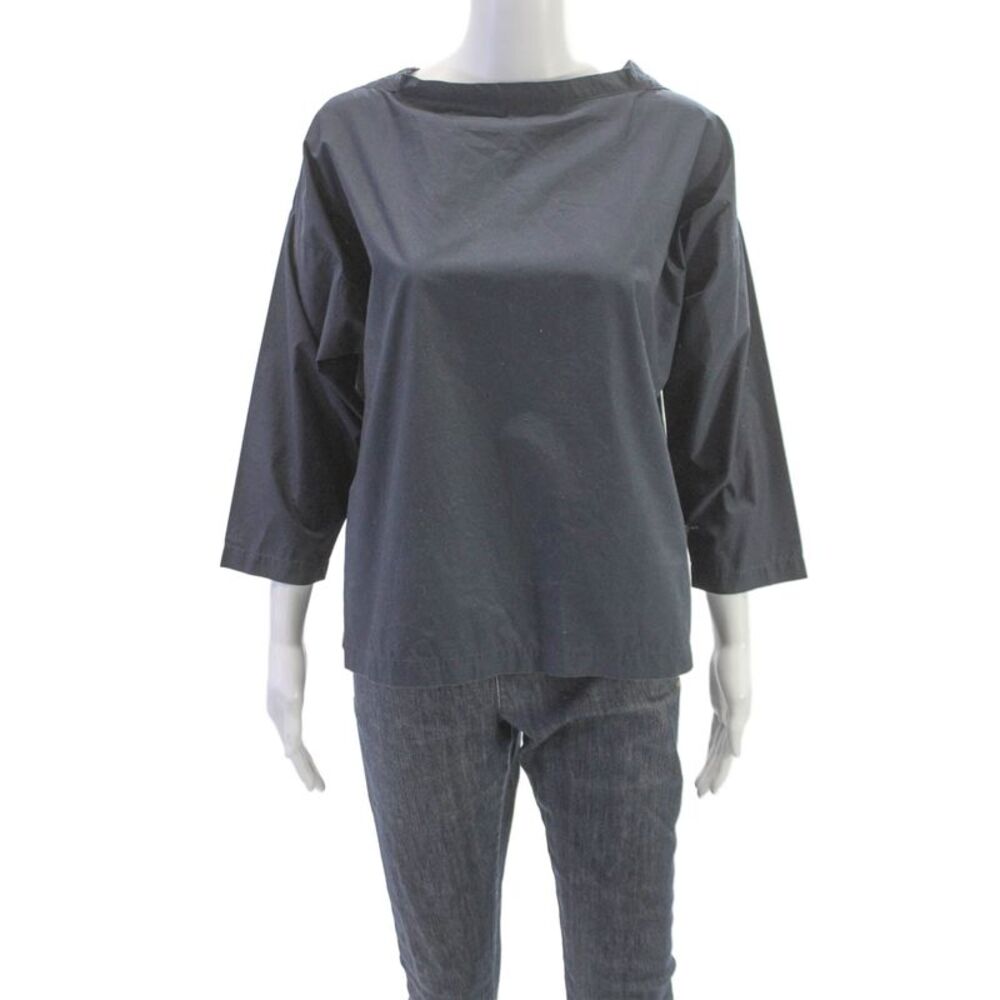 Makie Women Basic Boat Neck 3/4 Sleeve Black Cotton Blouse Size S